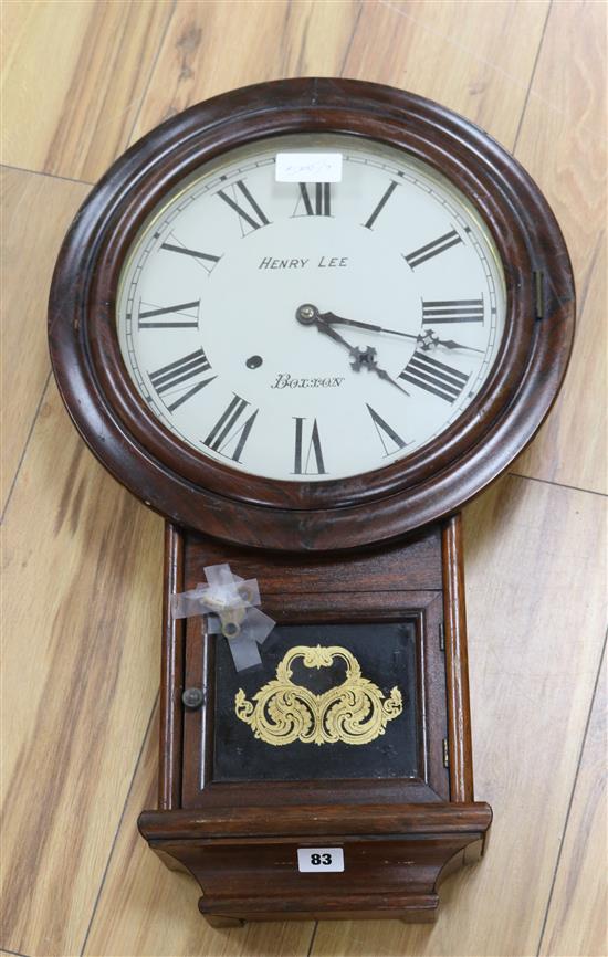 A 19th American rosewood drop dial wall clock, by Henry Lee of Boxton